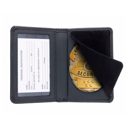 Black Leather Classic Bifold Badge Holder and ID Slot Police Gear (3 Styles)