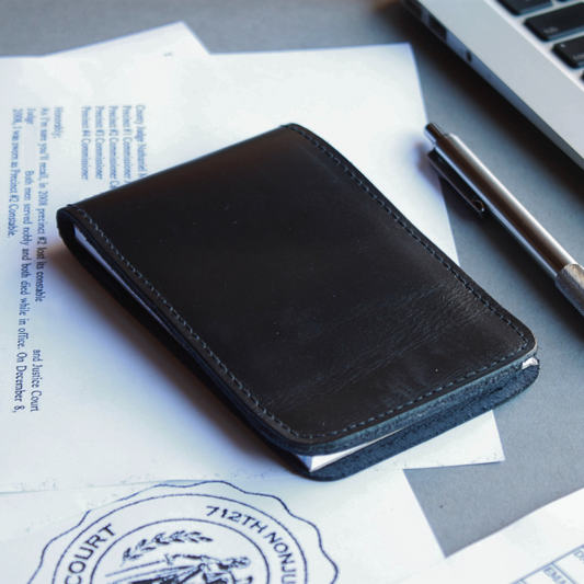 Black Leather Minimalist Memo Pad Holder Padfolio Police Gear, 3x5 inch (2 Styles)
