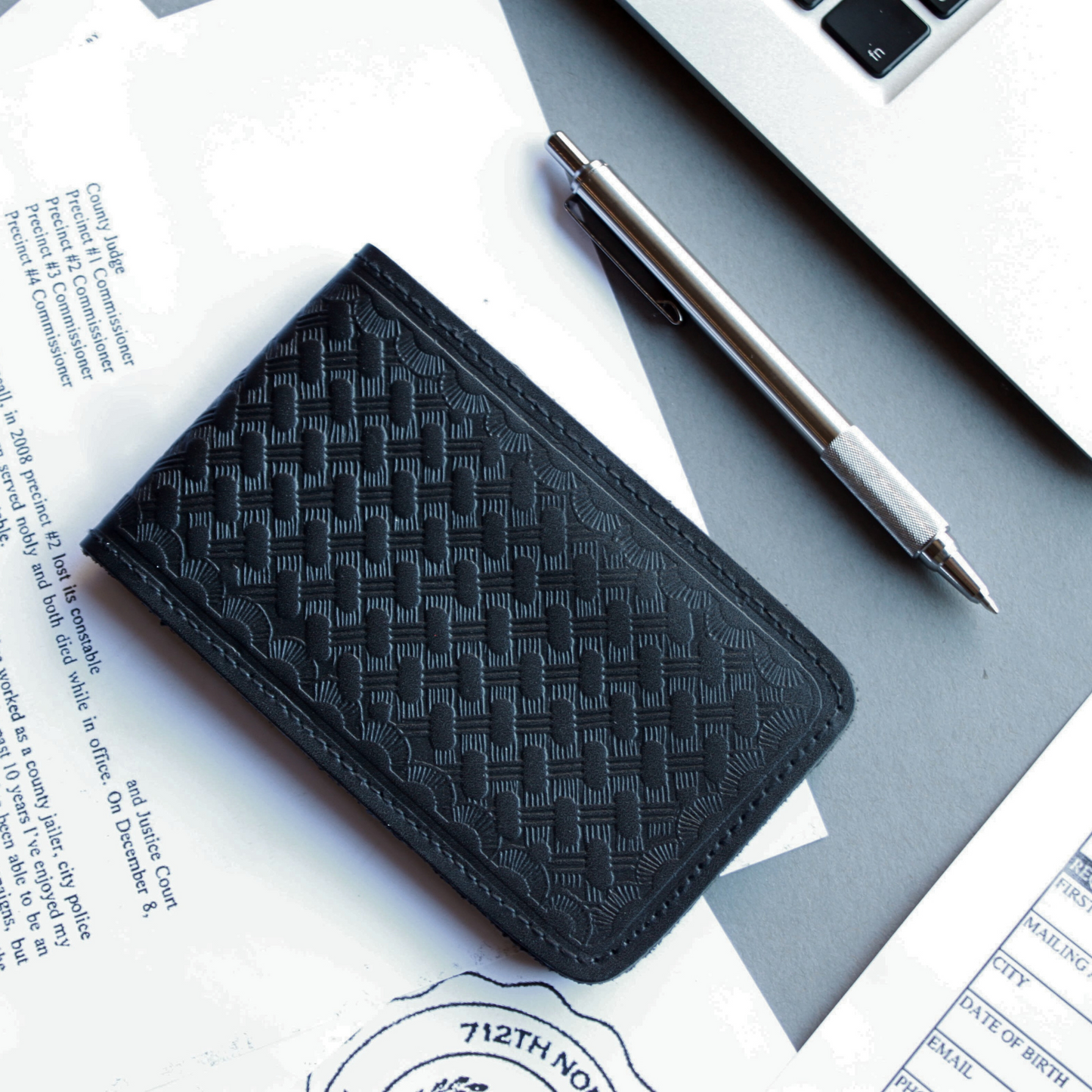 Black Leather Minimalist Memo Pad Holder Padfolio Police Gear, 3x5 inch (2 Styles)