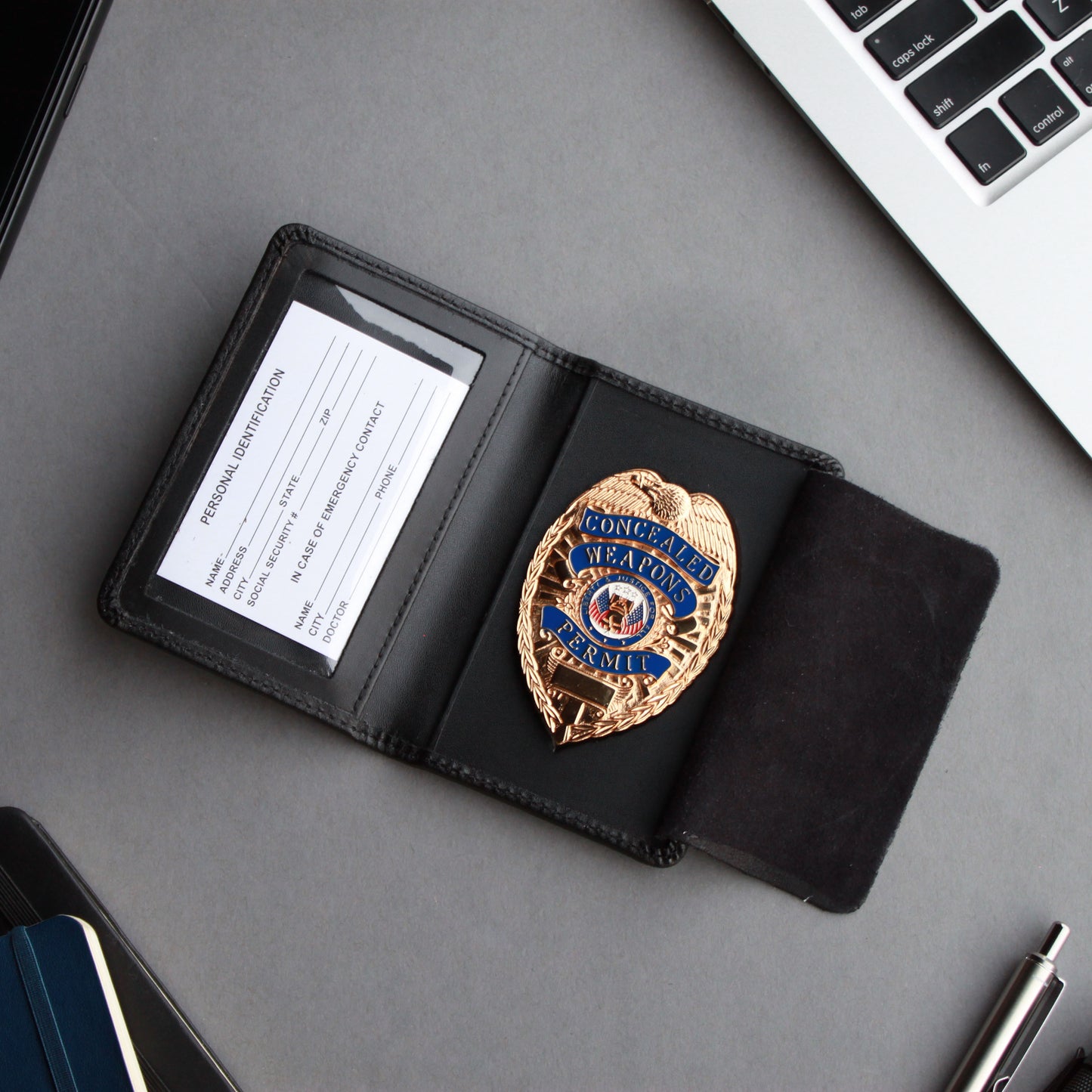 Black Leather Classic Bifold Badge Holder and ID Slot Police Gear (3 Styles)