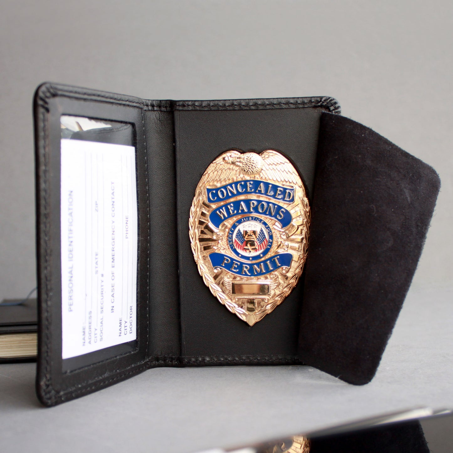 Black Leather Classic Bifold Badge Holder and ID Slot Police Gear (3 Styles)