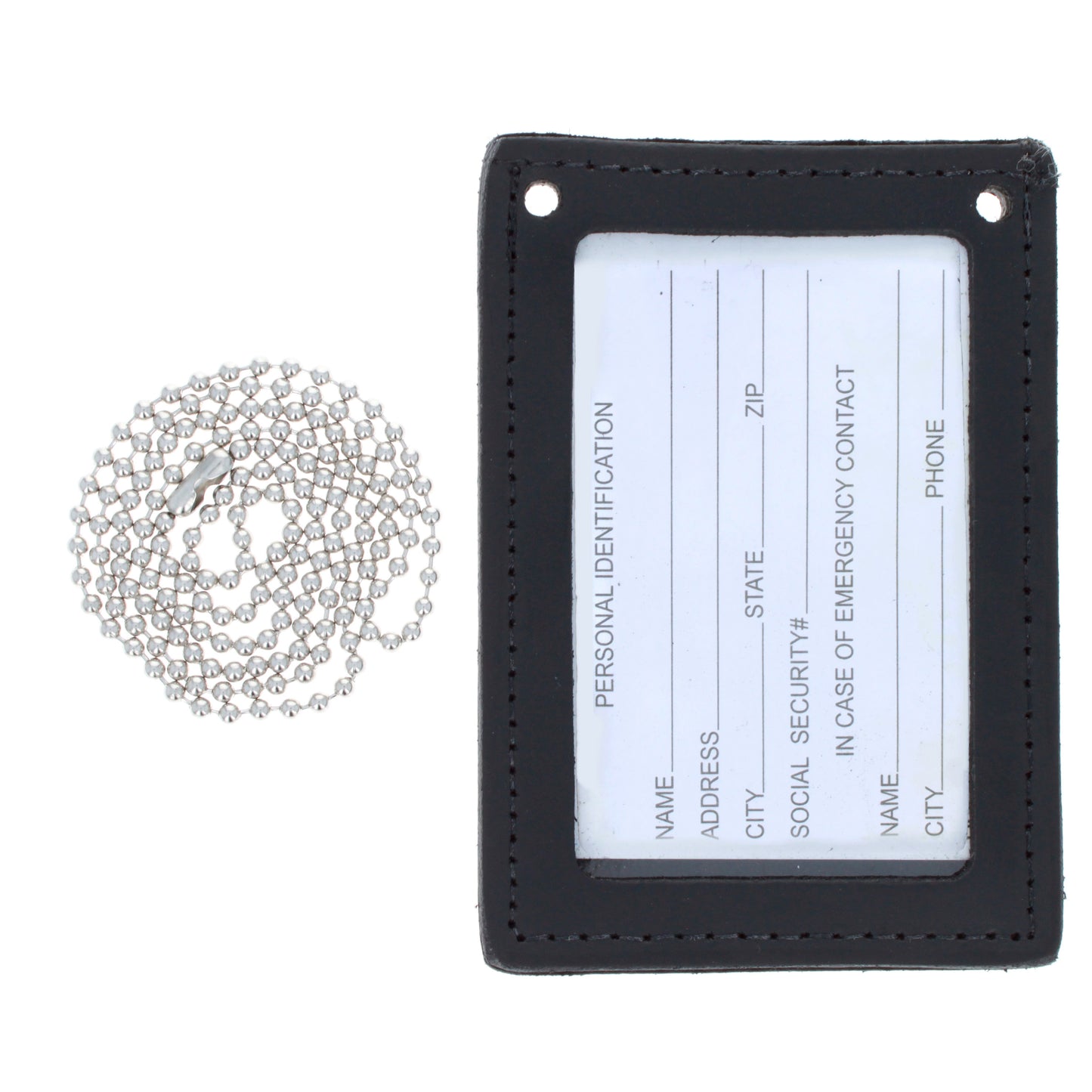 2 in 1 Leather ID Badge Holder with Lanyard Neck Chain Police Gear, Black