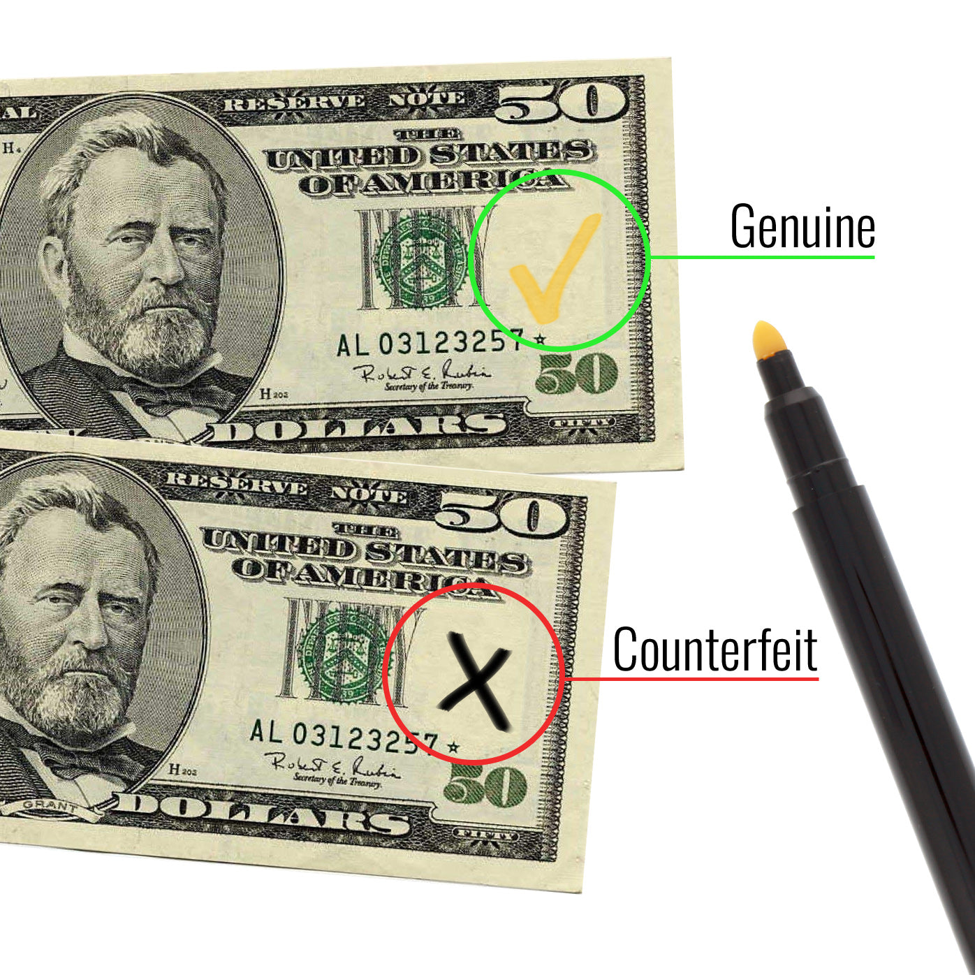 Counterfeit Bill Detector Pen US and International Currency Marker, 1pc