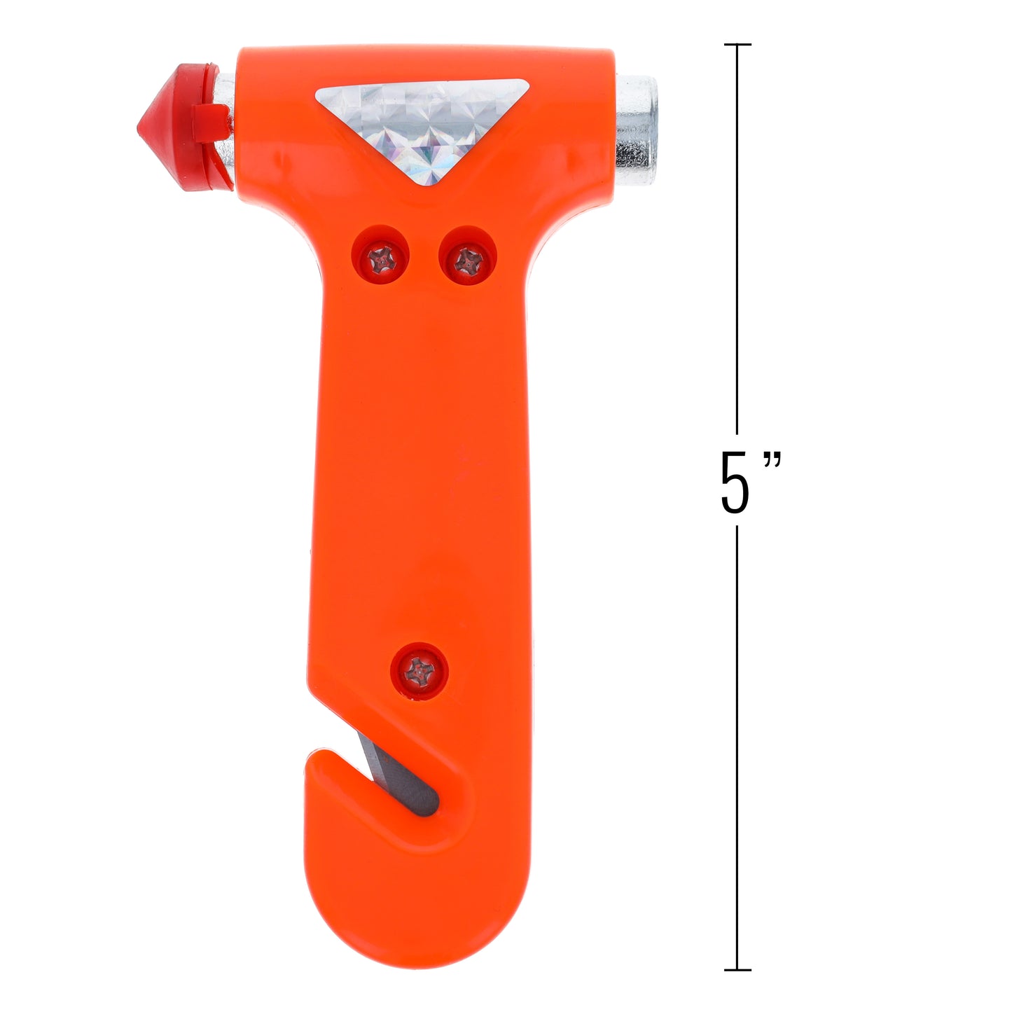 Side view of orange emergency escape tool with 5-inch length measurement.