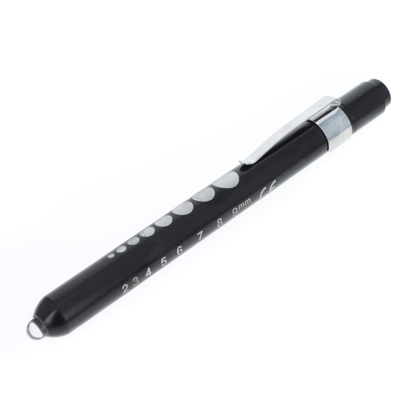 Black EMT diagnostic pen light with warm LED and pocket clip.