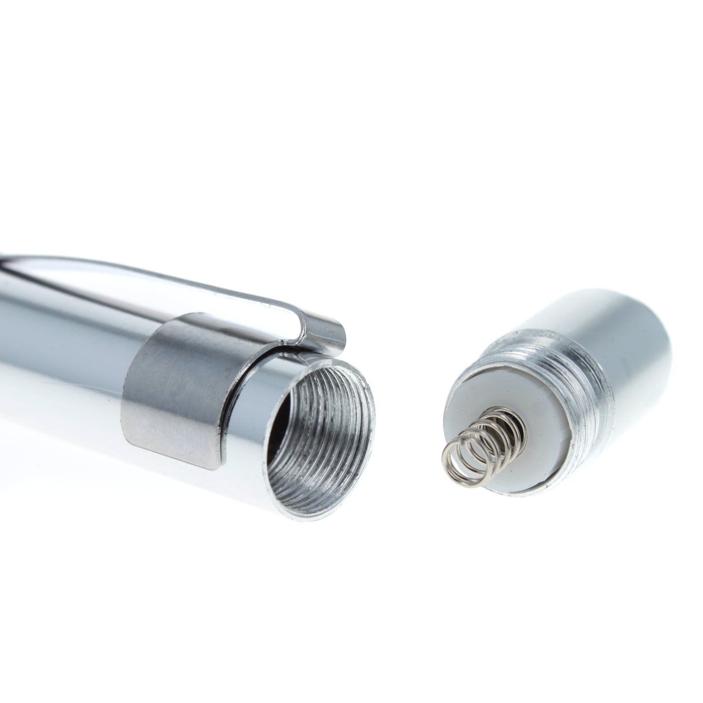 Close-up of detachable battery compartment cap for EMT diagnostic pen light.