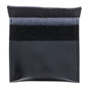 Black pouch with a gray stripe on a white background