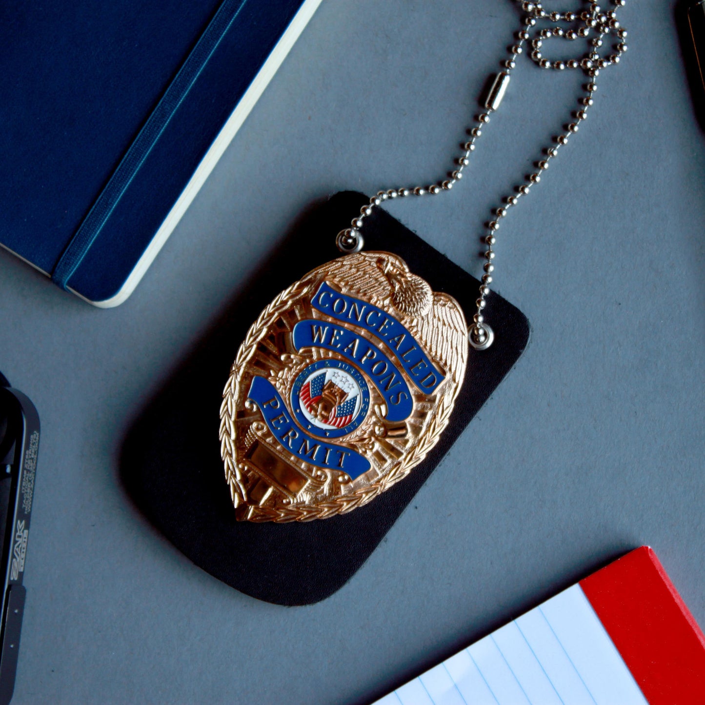 Universal Fit Leather Badge Holder with Lanyard Neck Chain Police Gear, Black