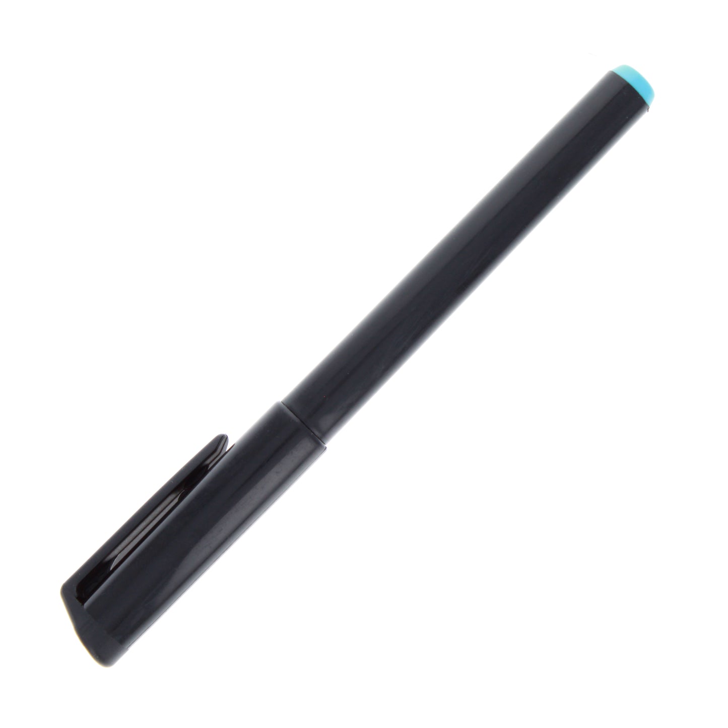 Black UV invisible ink pen with blue cap tip.