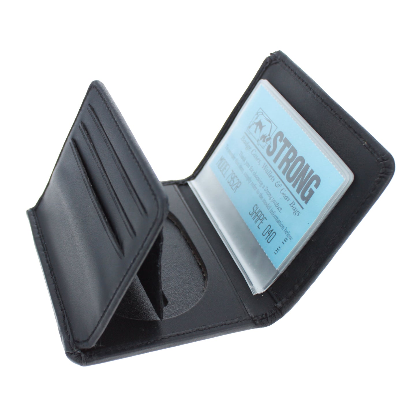 Black Leather Trifold RFID Wallet Police Badge Holder with Removable ID Card Holder