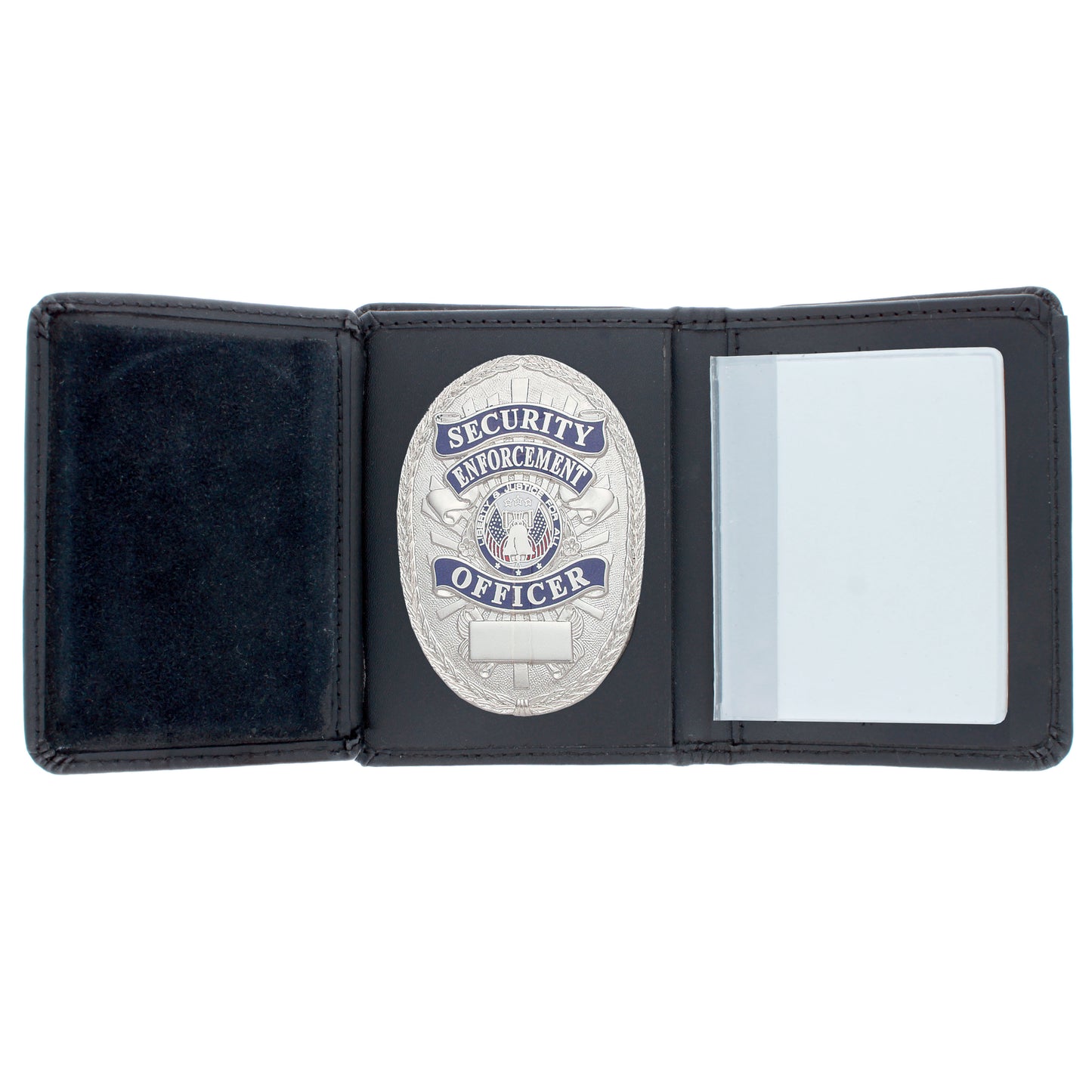 Black Leather Trifold RFID Wallet Police Badge Holder with Removable ID Card Holder
