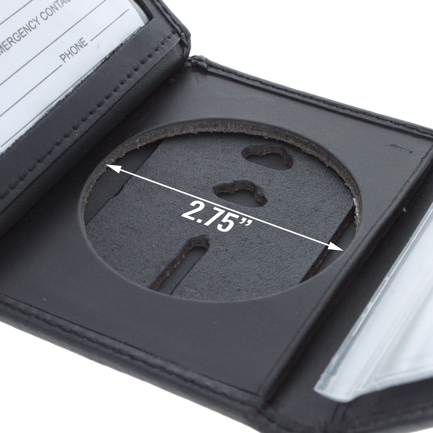 Black Leather Trifold RFID Wallet Police Badge Holder with Removable ID Card Holder