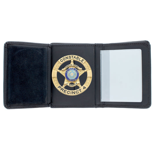 Black Leather Trifold RFID Wallet Police Badge Holder with Removable ID Card Holder