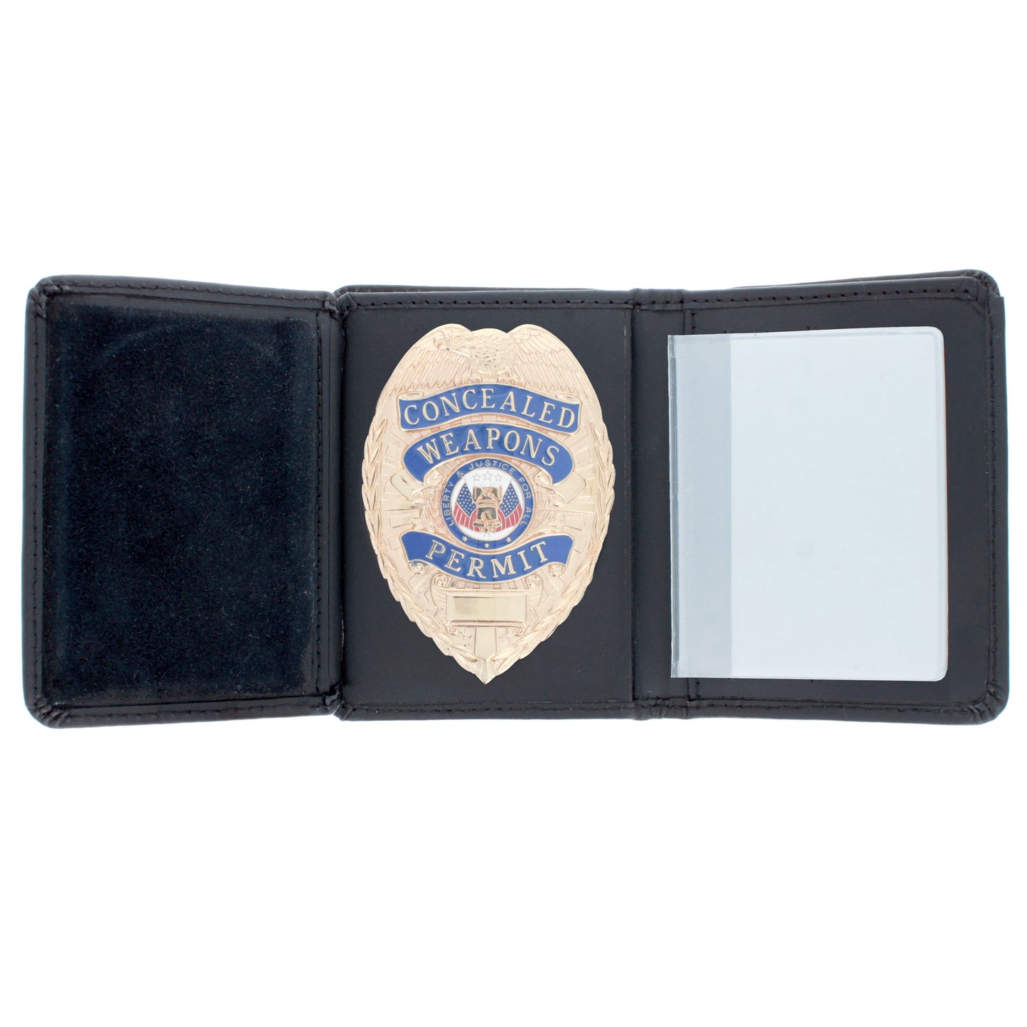 Black Leather Trifold RFID Wallet Police Badge Holder with Removable ID Card Holder