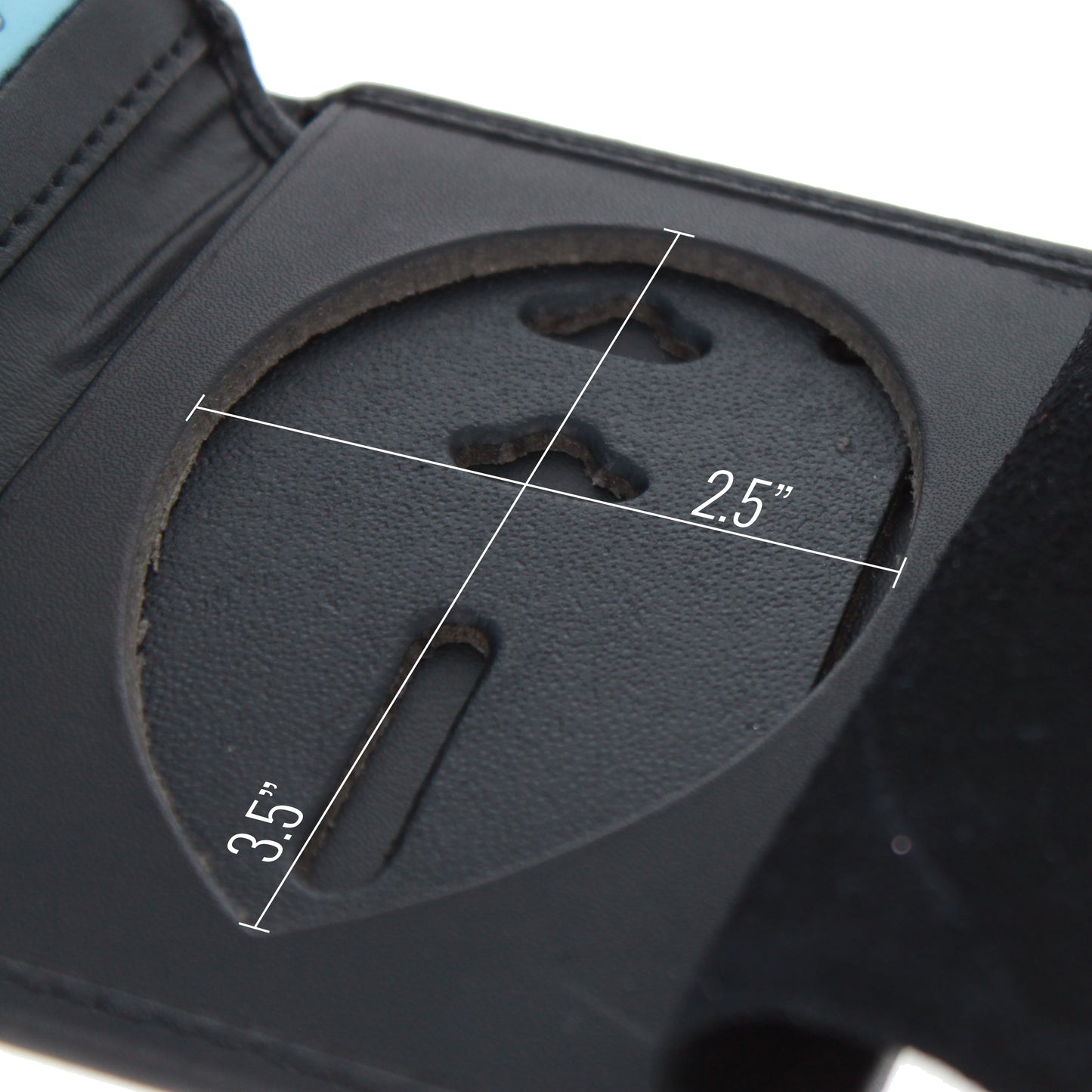 Close-up of recessed oval badge cut-out with clip-back pin inside ASR Federal leather ID holder