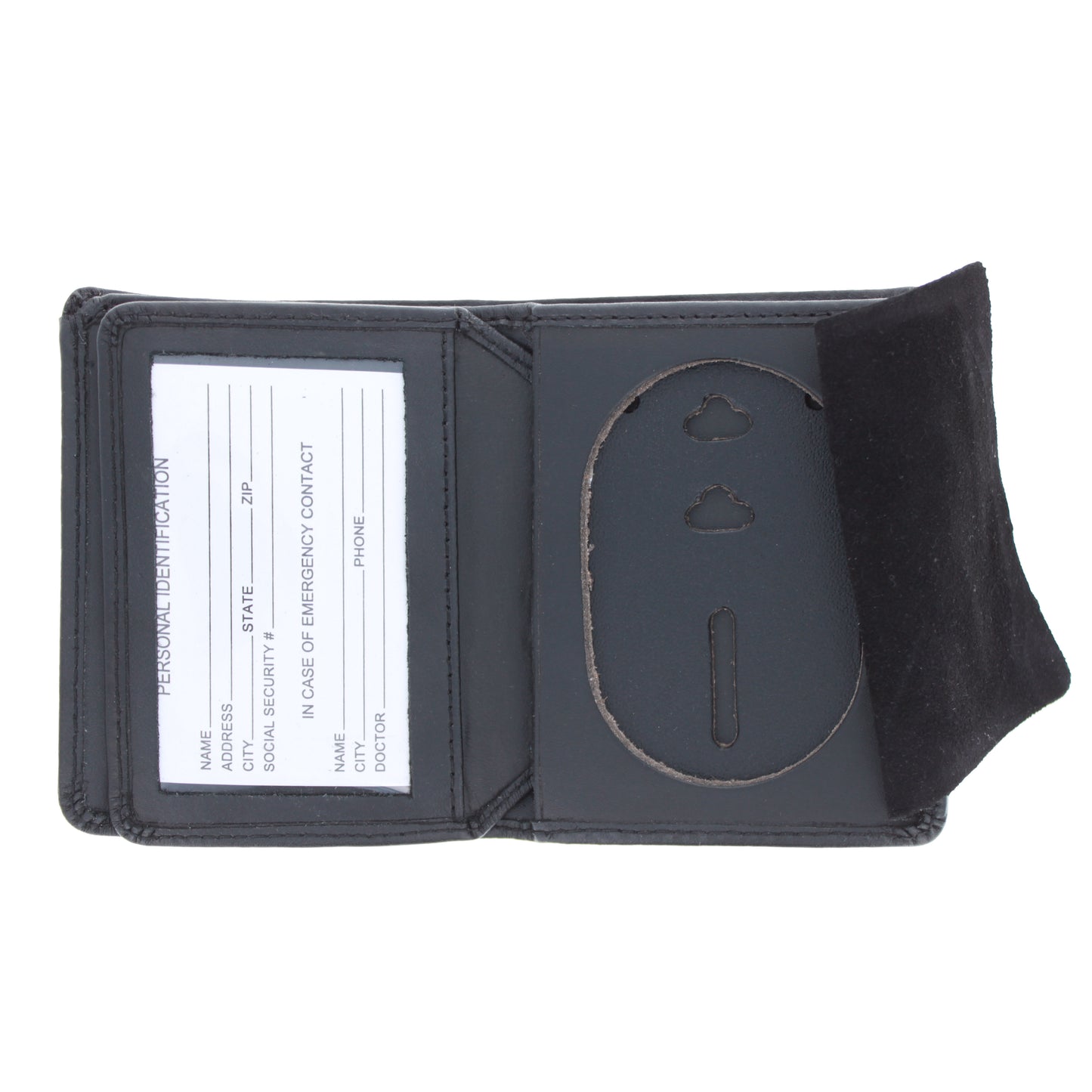 ASR Federal police badge holder wallet open to show recessed badge cut-out and suede flap