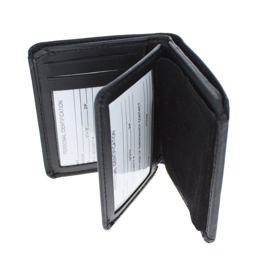 Partially open ASR Federal RFID police bifold wallet showing multiple credit card slots and ID holder