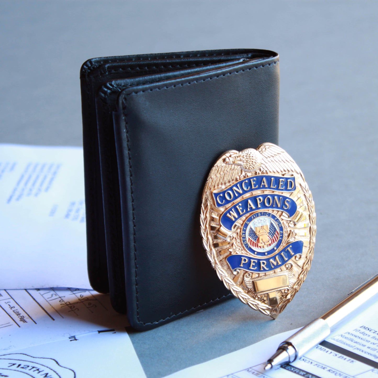 Black Leather Bifold RFID Wallet Police Badge Holder with Removable ID Card Holder