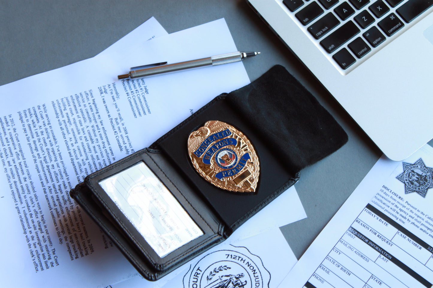 Black Leather Bifold RFID Wallet Police Badge Holder with Removable ID Card Holder