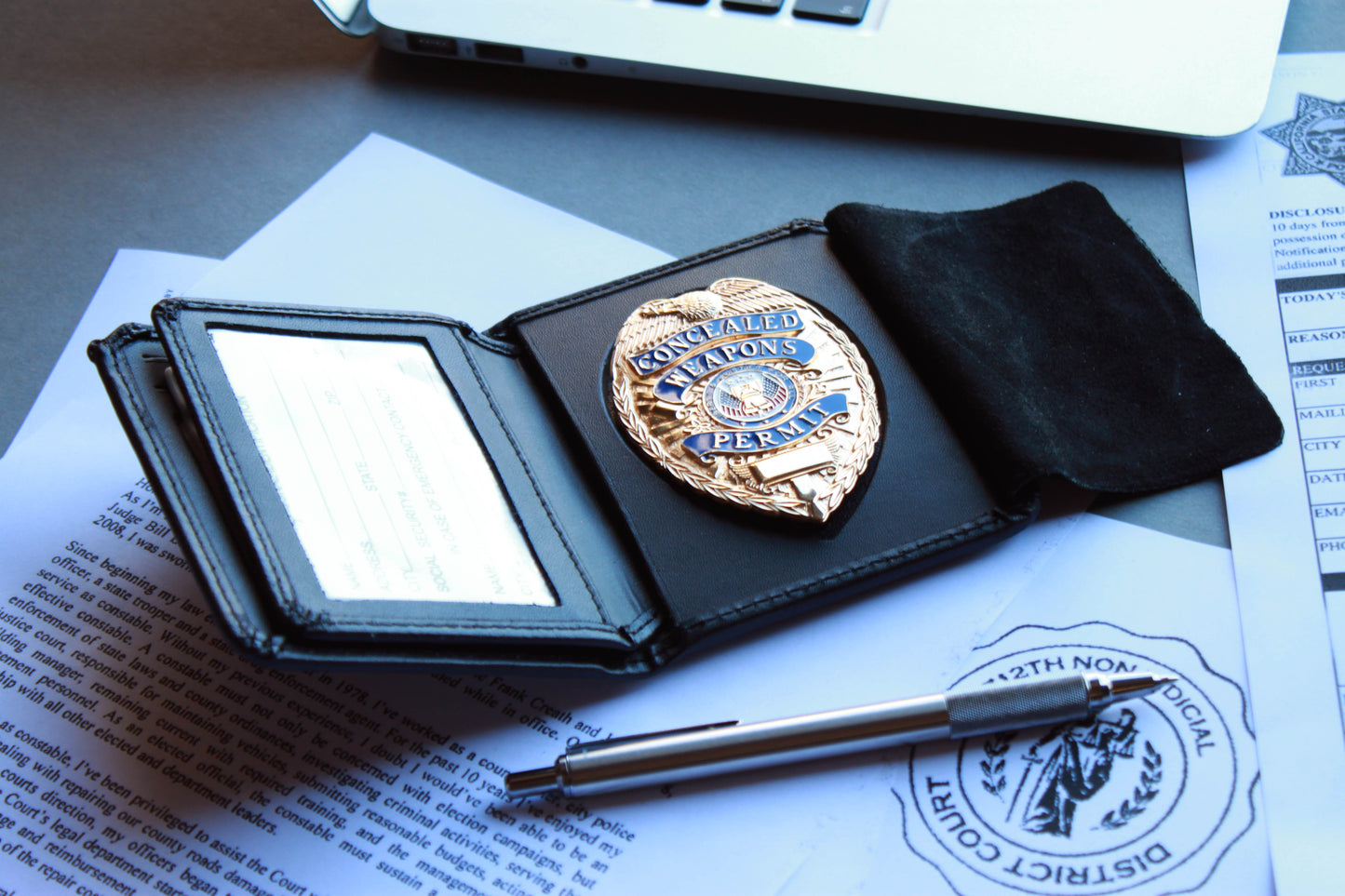 Black Leather Bifold RFID Wallet Police Badge Holder with Removable ID Card Holder