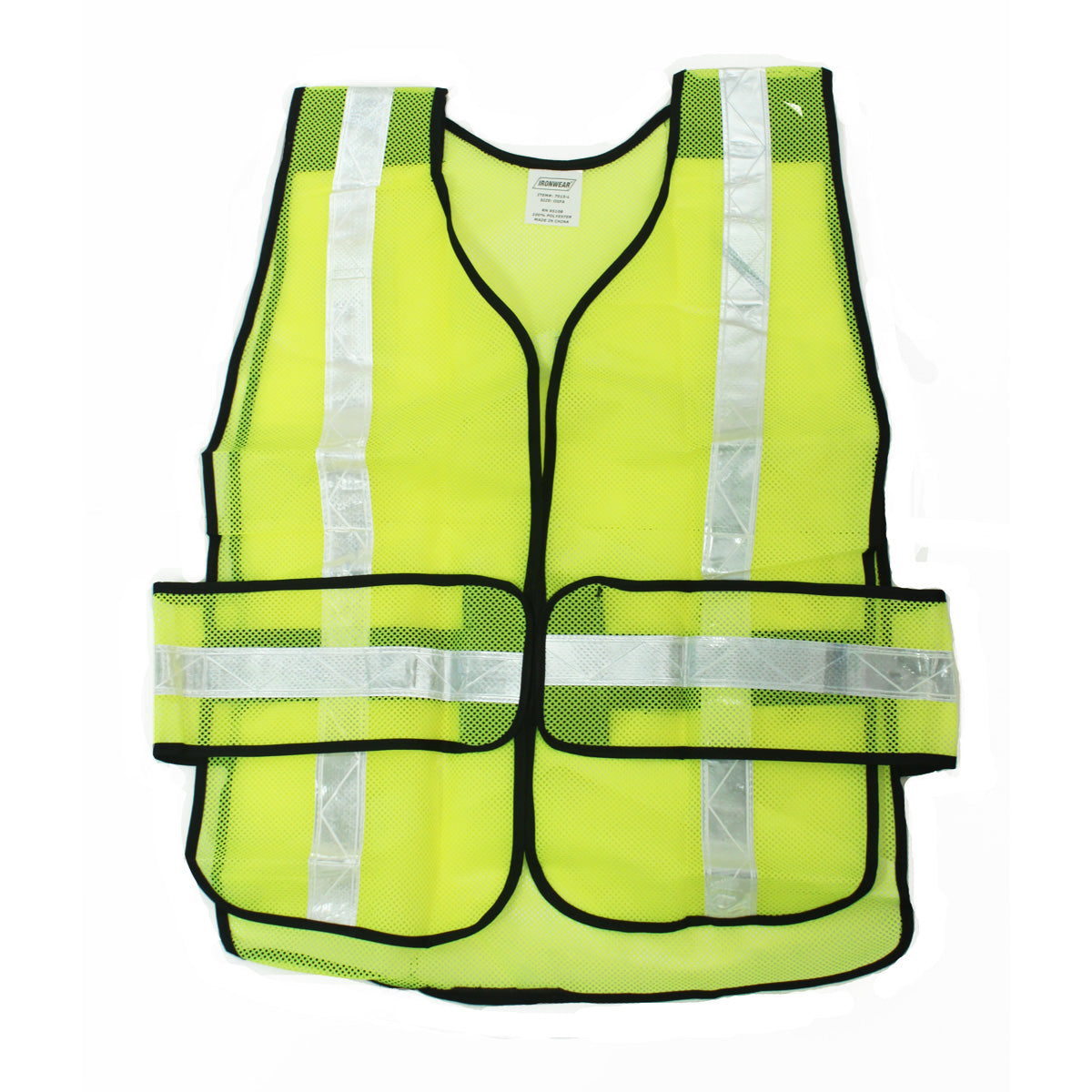 Bright lime green universal fit safety vest with silver reflective tape.