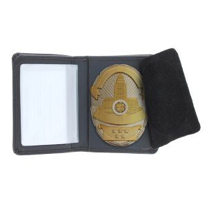Bifold Leather Police Badge Wallet with ID Slot and Clear Removeable Credit Card Holder