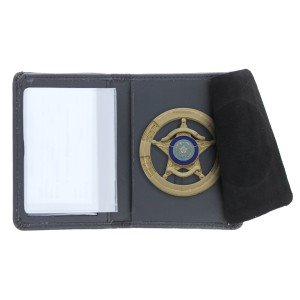Bifold Leather Police Badge Wallet with ID Slot and Clear Removeable Credit Card Holder