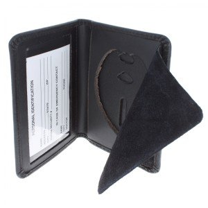 Black Leather Classic Bifold Badge Holder and ID Slot Police Gear (3 Styles)