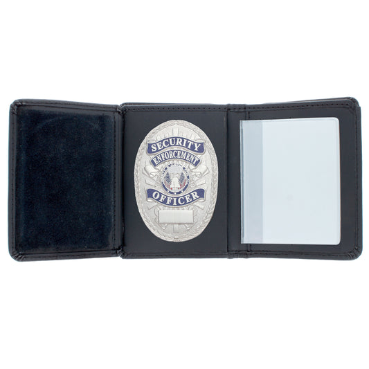 Black Leather Trifold RFID Wallet Police Badge Holder with Removable ID Card Holder