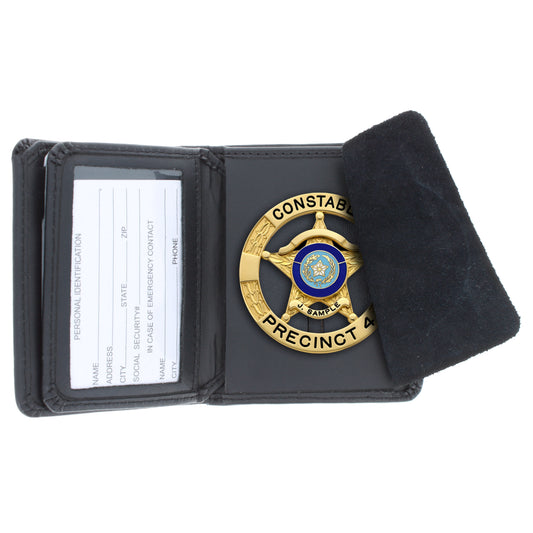 Open ASR Federal black leather police bifold wallet badge holder with clear ID slot and suede flap